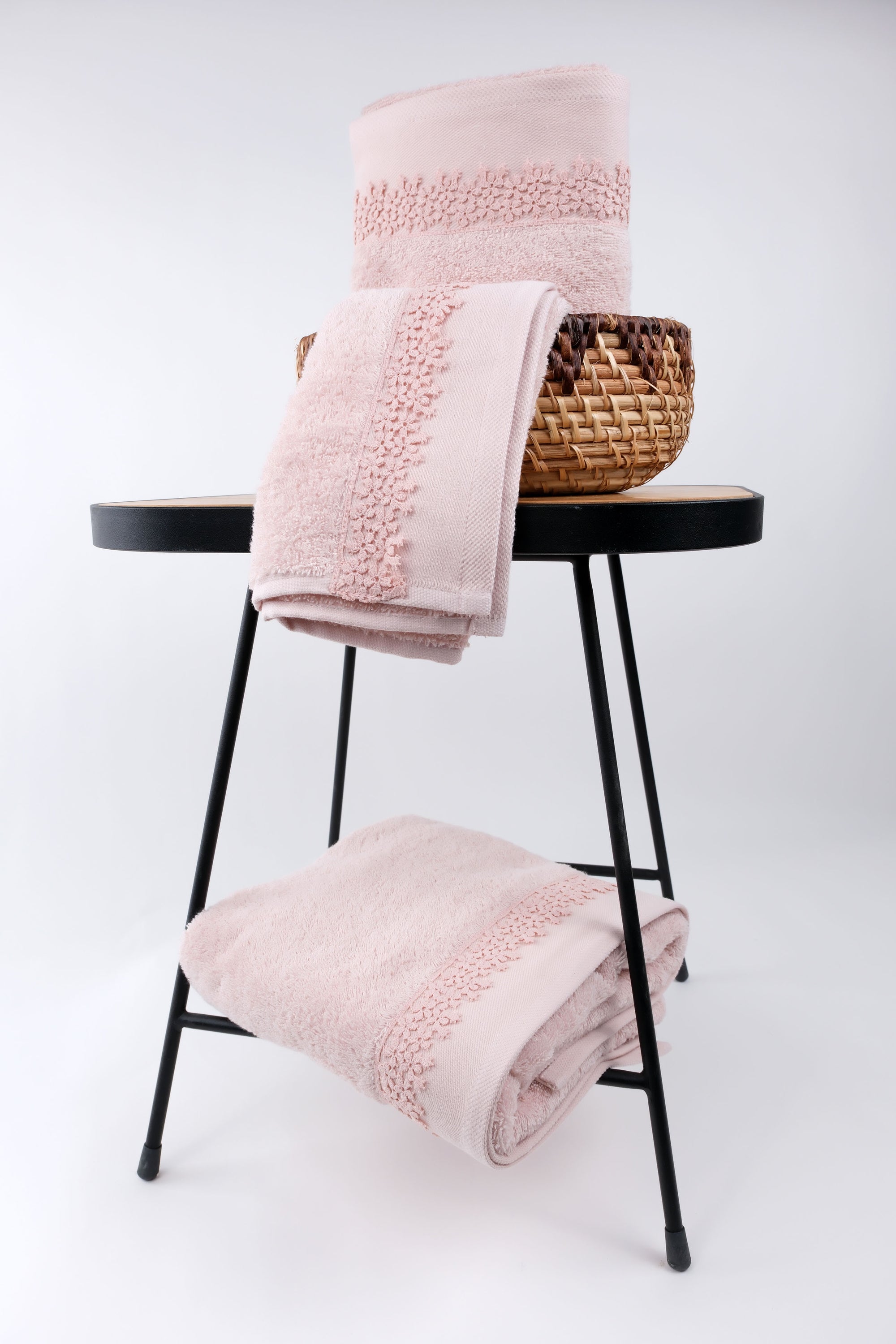 Towels Set of 3 pcs Margarita Lace pink