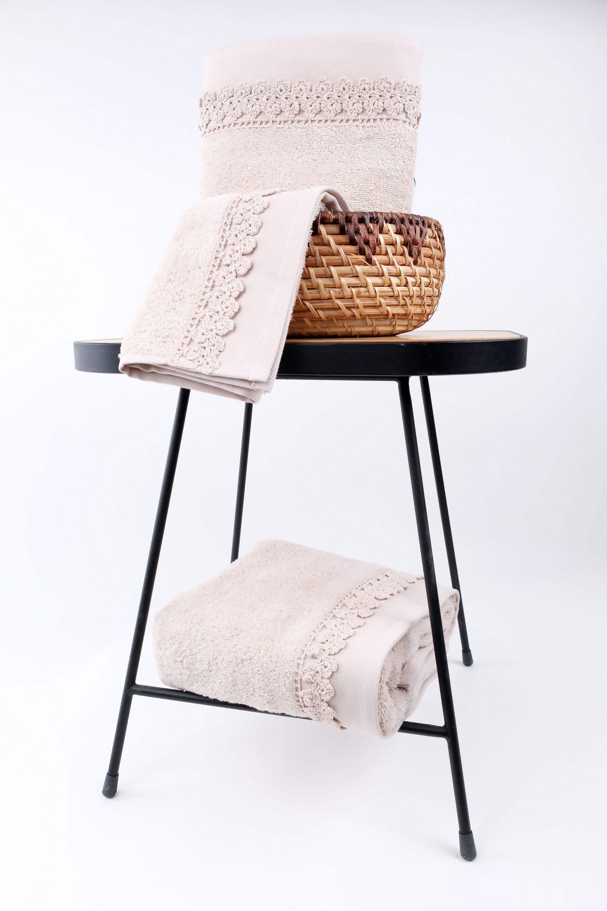 Towels Set of 3 pcs. Small flower terry crochet beige