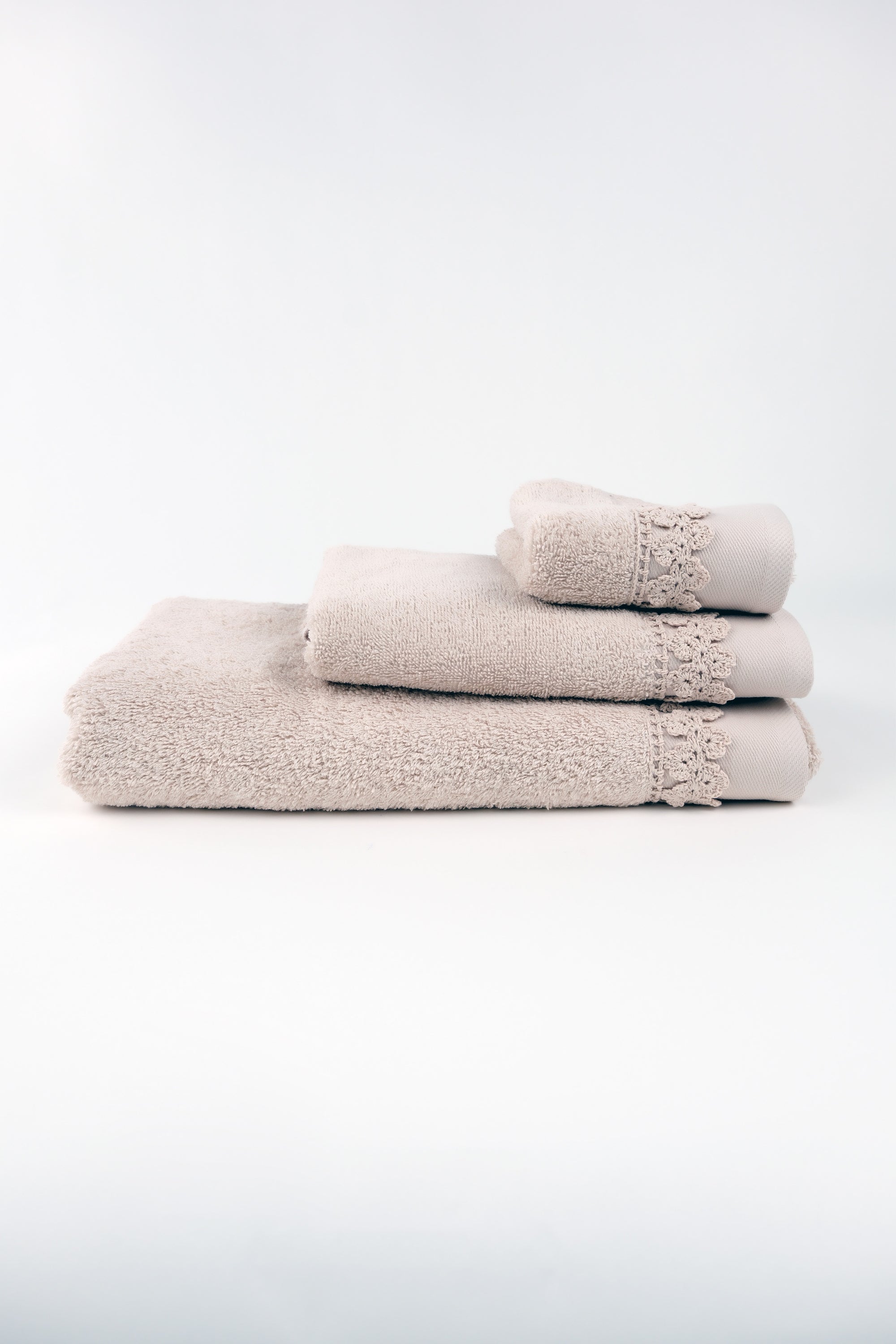 Towels Set of 3 pcs. Small flower terry crochet beige