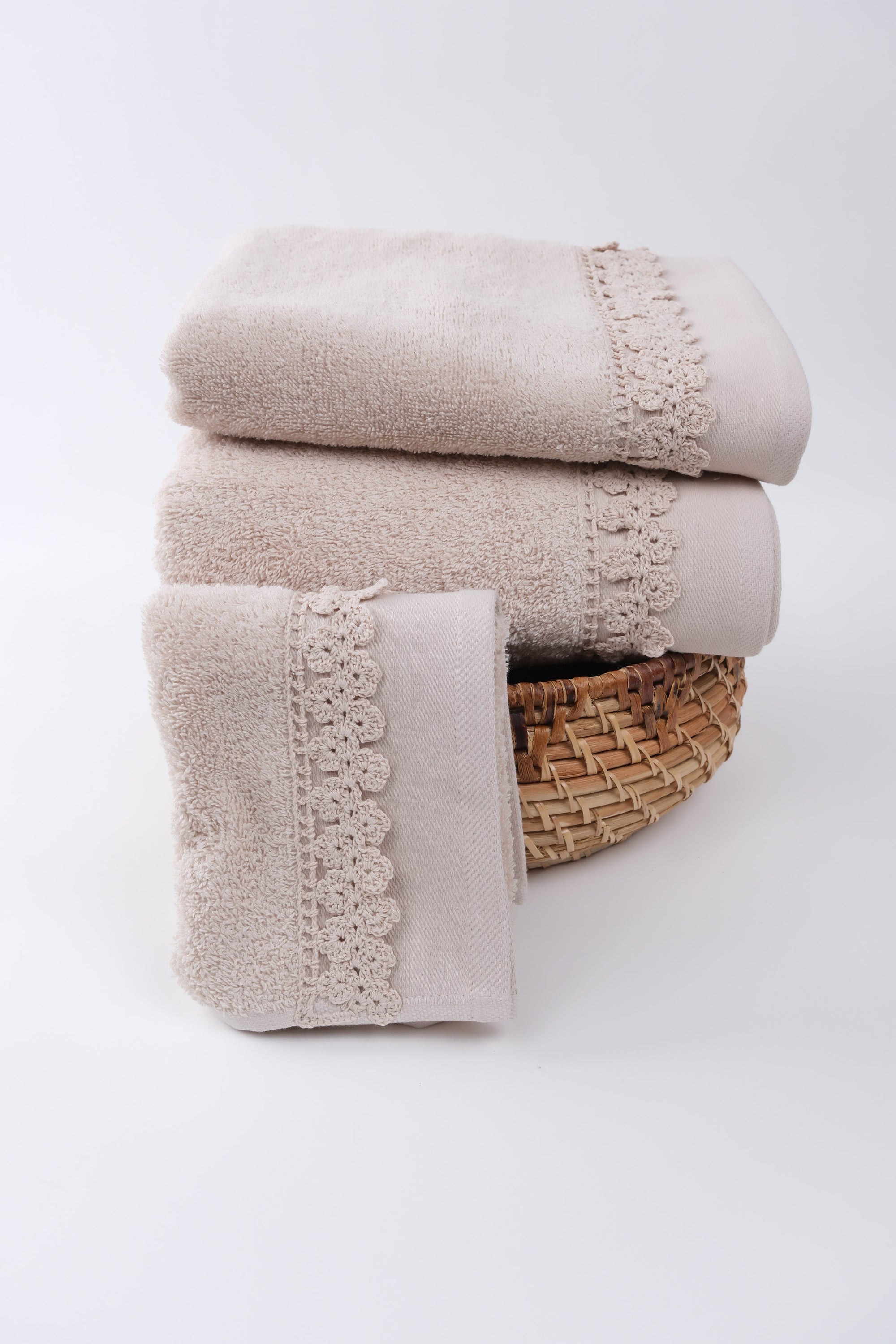 Towels Set of 3 pcs. Small flower terry crochet beige