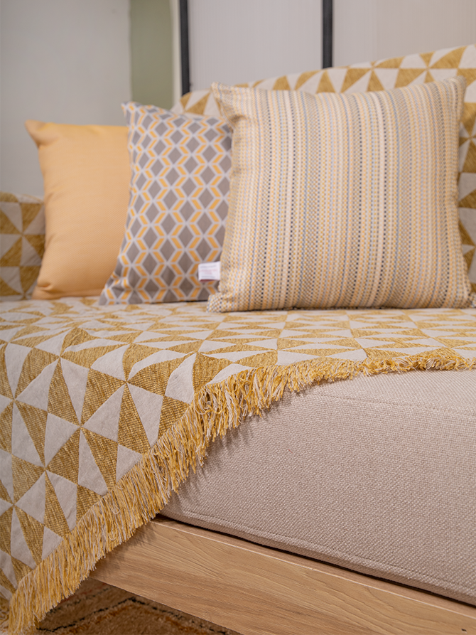 Ikat White and Yellow Throw