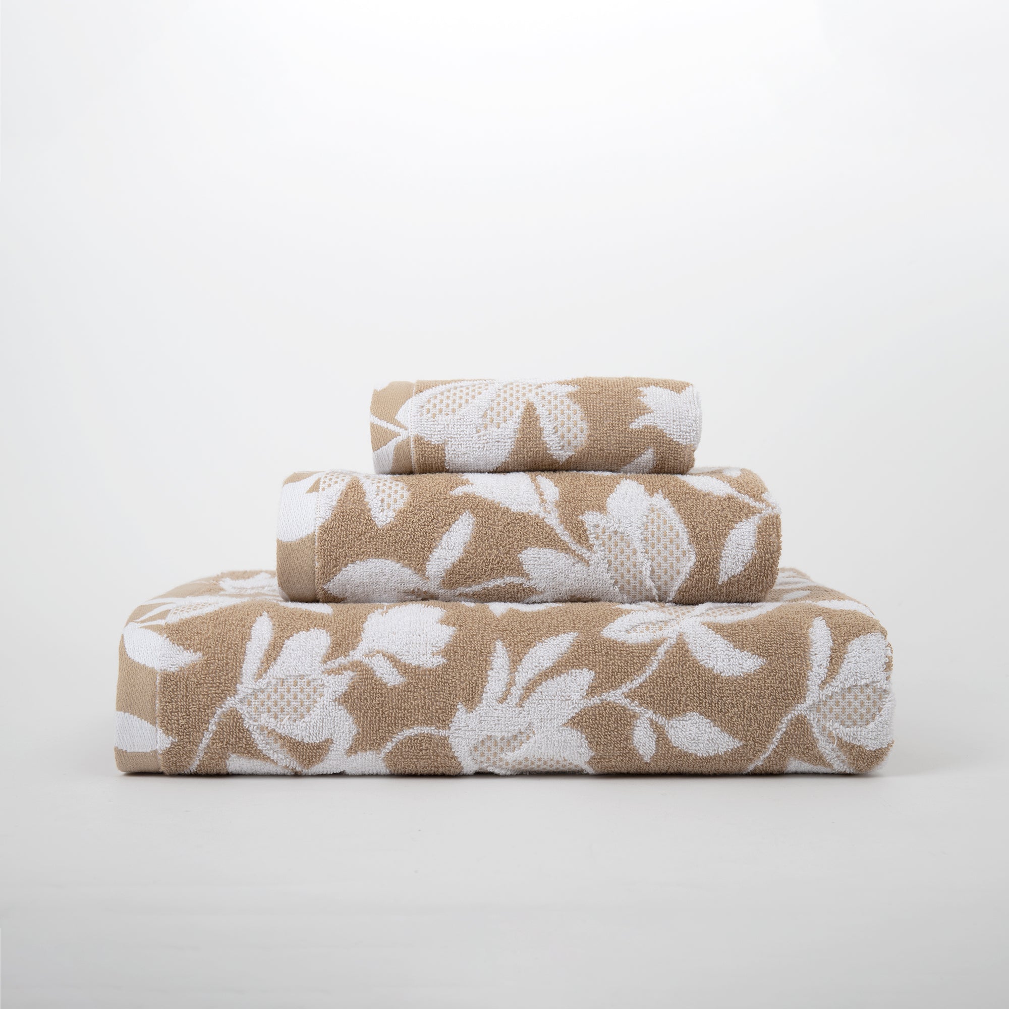 Towels Set 3pcs Hibiscus Beige