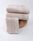 Towels Set of 3 pcs. Small flower terry crochet beige